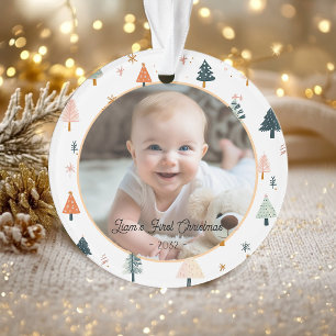 2 Photo "First Christmas" Nordic Tree Pattern Ornament