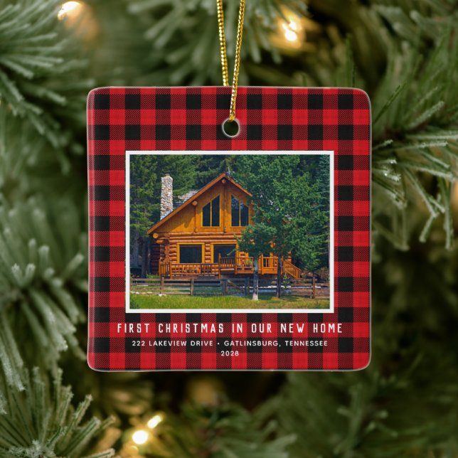 2 Photo First Xmas New Home Rustic  Ceramic Orname Ceramic Ornament (Tree)