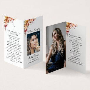 2 Photo Floral Simple Memorial Folder Prayer Card