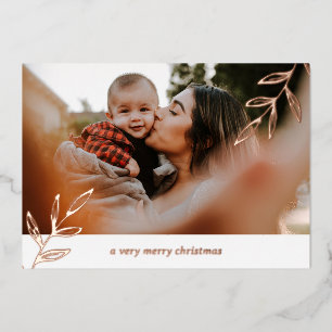 2 Photo Foil Foliage Simple Family Christmas Foil Holiday Card