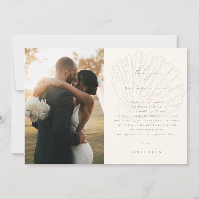 2 Photo Gallery QR Code Ivory & Gold Shell Wedding Thank You Card (Front)