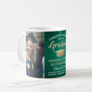 2 Photo Graduation Brushed Green Gold and White Coffee Mug