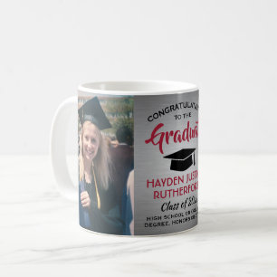 2 Photo Graduation Brushed Grey Red and Black Coffee Mug