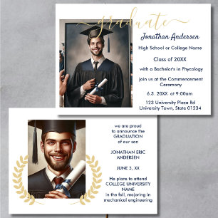 2 Photo Graduation Collage Script Navy Blue White Announcement
