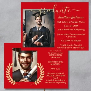 2 Photo Graduation Collage Script Red & Gold Announcement