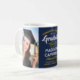 2 Photo Graduation Congrats Navy Blue Gold Yellow Coffee Mug