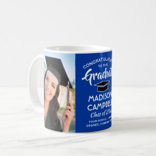2 Photo Graduation Congrats Royal Blue and White Coffee Mug