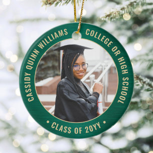 2 Photo Graduation Elegant Brushed Green and Gold Ceramic Tree Decoration