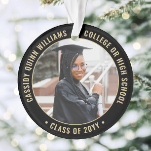 2 Photo Graduation Elegant Modern Black and Gold Ornament