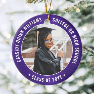 2 Photo Graduation Elegant Modern Purple and White Ceramic Tree Decoration