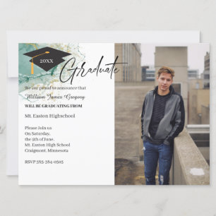 2 Photo Graduation Green Gold Announcement Card