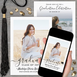 2 Photo Graduation Modern Simple Script Elegant Invitation