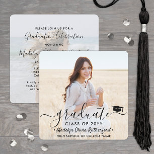 2 Photo Graduation Modern Simple Script Square Invitation