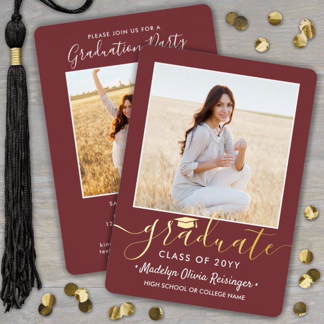2 Photo Graduation Party Burgundy White and Gold (Creator Uploaded)
