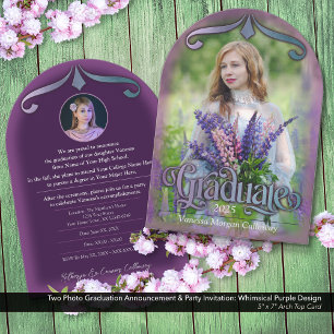 2 Photo Graduation & Party Invite Whimsical Purple