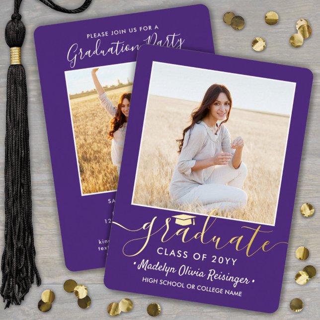 2 Photo Graduation Party Modern Script Purple and (Creator Uploaded)