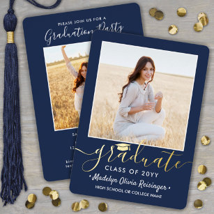 2 Photo Graduation Party Navy Blue White and Gold