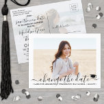 2 Photo Graduation Postponement Change the Date Announcement Postcard<br><div class="desc">If unexpected circumstances have caused a postponement or cancellation of your graduation party, inform family and friends of the change in plans with these simple modern minimalist save the new date postcard invitations. All photos and text are simple to customise to include graduate name, class year, school, and other event...</div>