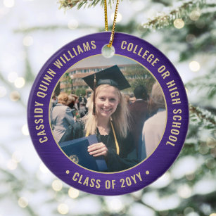 2 Photo Graduation Purple Gold Class 2019 Picture Ceramic Tree Decoration