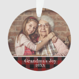 2 Photo Grandma's Joy Red Buffalo Plaid Ornament
