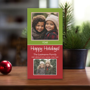 2 Photo - Green Red Minimal - Happy Holidays Holiday Card