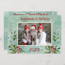 2 Photo Green Red Modern Floral Watercolor Photo