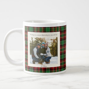 2 Photo Green Red Plaid Rustic Monogram Christmas Large Coffee Mug