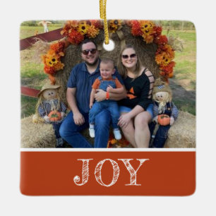 2 Photo Joy Burnt Orange Rust Fall Colors Holiday Ceramic Ornament
