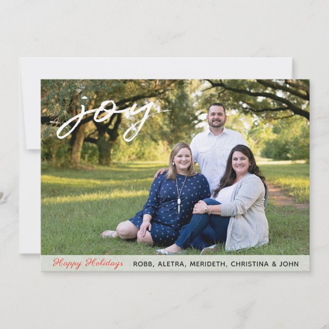 2 Photo Joy Happy Holidays Script Family Christmas Holiday Card (Front)