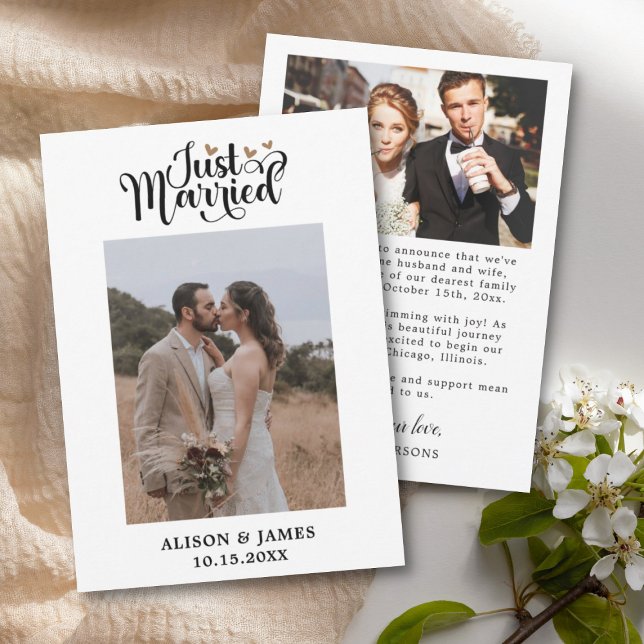 2 Photo Just Married Script Wedding Christmas Thank You Card (Creator Uploaded)