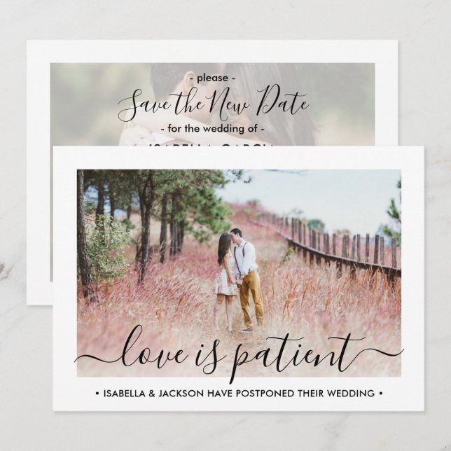 2 Photo Love is Patient Wedding Postponement Save The Date (Front/Back)