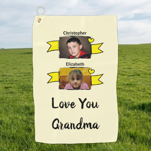 2 photo love you grandma yellow golf towel