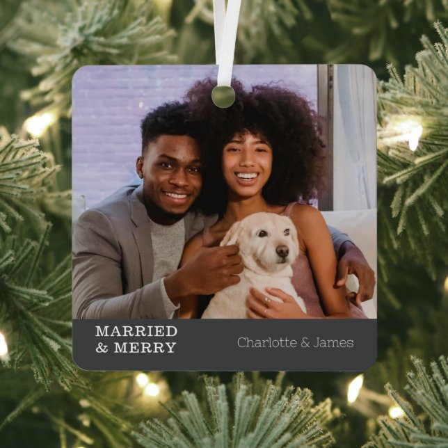 2 Photo Married And Merry First Christmas Married Metal Tree Decoration (Insitu)