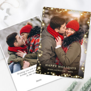 2 PHOTO Merry Christmas Gold Sparkle Greeting Holiday Card