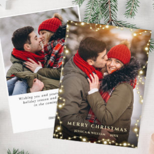 2 PHOTO Merry Christmas Gold Sparkle Greeting Holiday Card