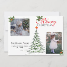 2 Photo Merry Christmas & Greenery Branches