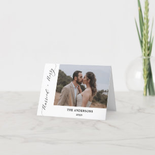 2 Photo Merry Married Script Wedding Christmas Thank You Card