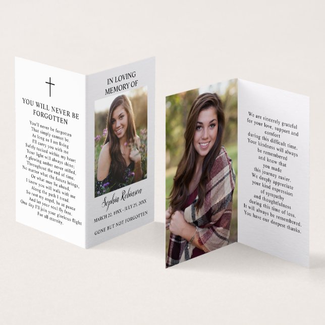 2 Photo Minimal Modern Memorial Folder Prayer Card (Inside and Outside)