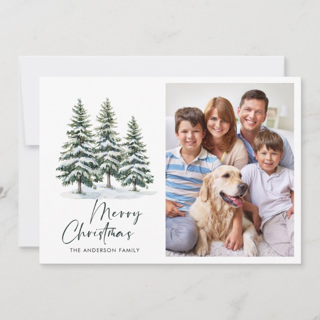 2 PHOTO Minimalist Christmas Tree Greeting Holiday Card (Front)