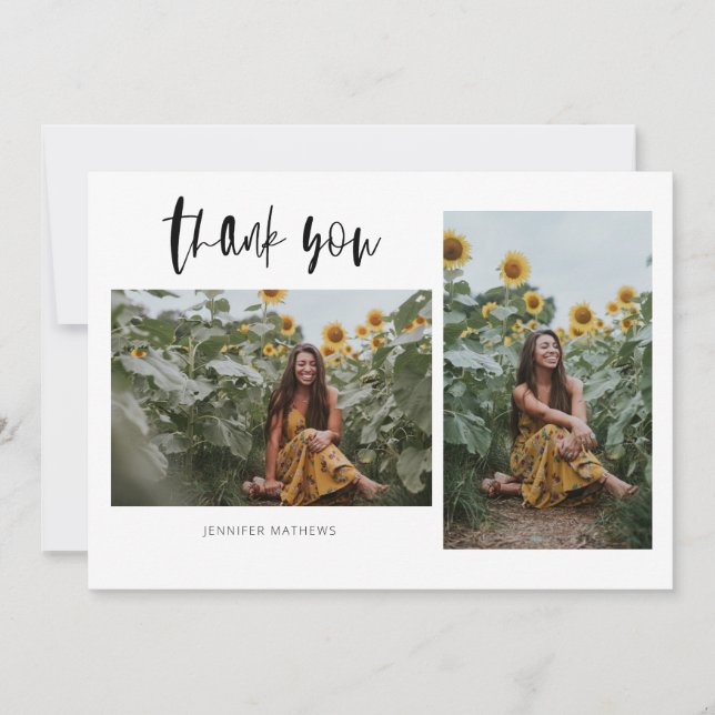 2 Photo Minimalist Graduation Thank You Card (Front)