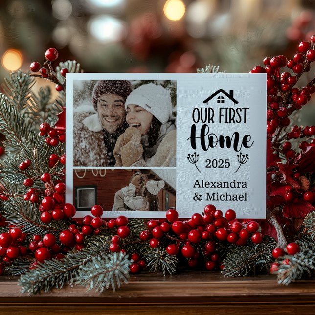 2 Photo Minimialist Christmas Our First Home Holiday Card (Creator Uploaded)