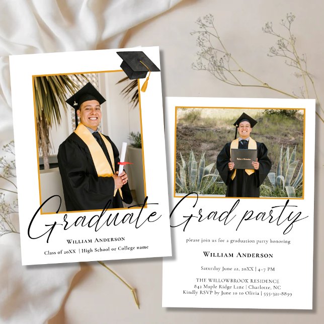 2 Photo Modern Calligraphy Script Graduation Party Invitation (Creator Uploaded)
