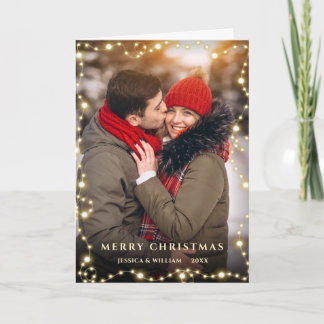 2 PHOTO Modern Christmas String Light Greeting Holiday Card