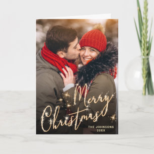2 PHOTO Modern Golden Christmas Greeting Holiday Card