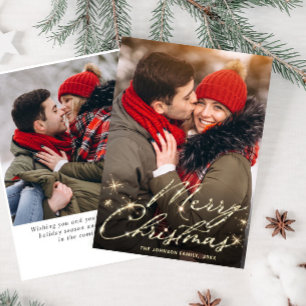 2 PHOTO Modern Golden Christmas Greeting Holiday Card