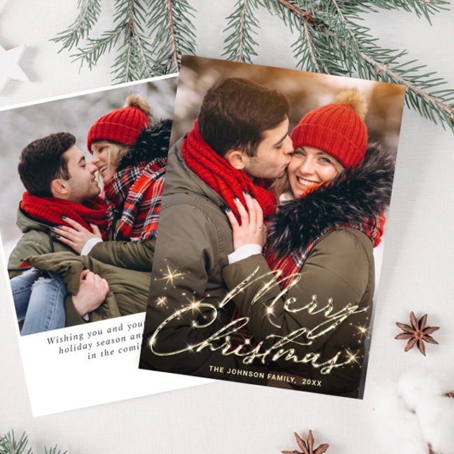 2 PHOTO Modern Golden Christmas Greeting Holiday Card (Creator Uploaded)