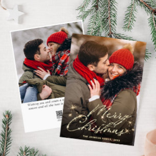 2 PHOTO Modern Golden Christmas Greeting Holiday Card
