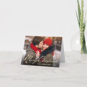 2 PHOTO Modern Golden Christmas Greeting Holiday Card