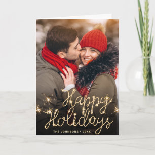 2 PHOTO Modern Golden Christmas Greeting Holiday Card