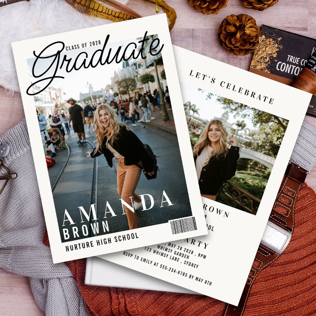 2 Photo Modern Magazine Cover Graduation 2025 Invitation (Creator Uploaded)